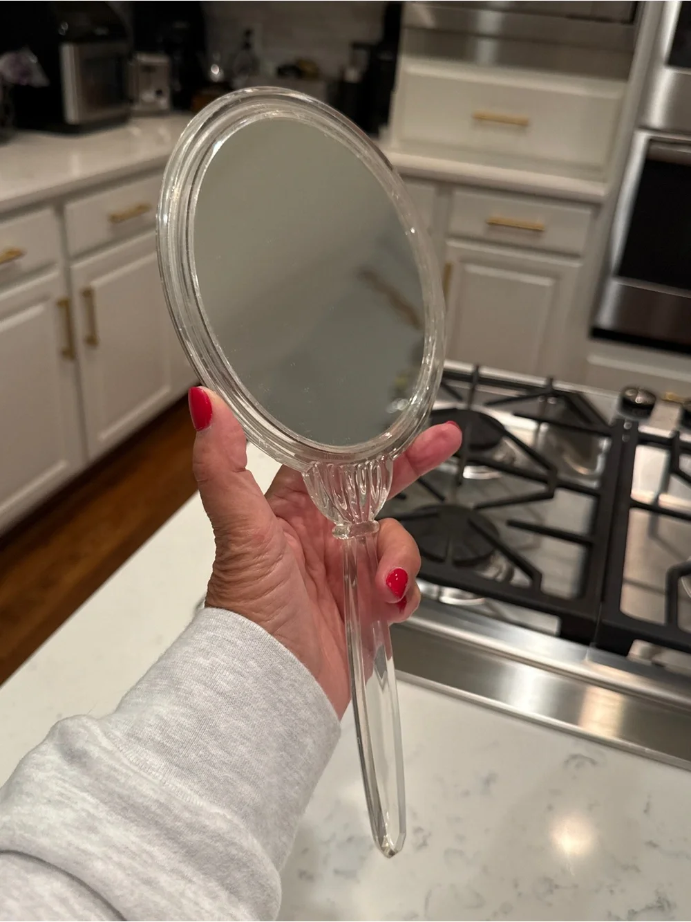 Vintage Art Deco Lucite Hand Mirror Clear Acrylic Vanity Mirror